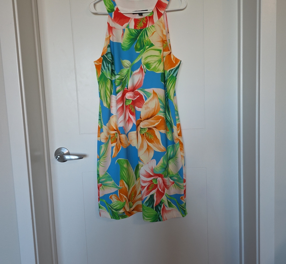 Boston Proper Blue Tropical Floral Halter Dress